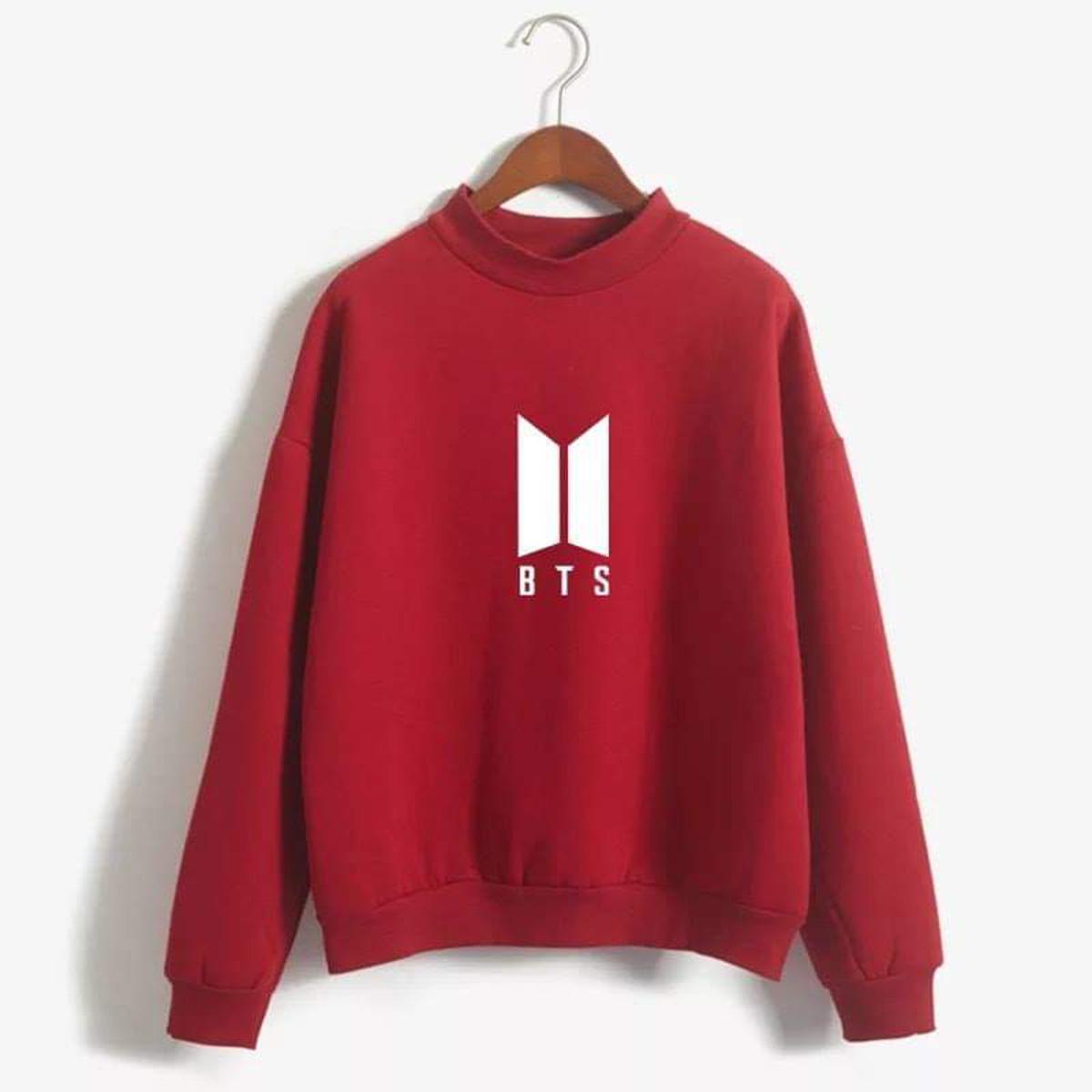 Maroon Bts Fleece Full Sleeves Pull Over Sweatshirt For Women - HB INDUSTRIES - Hoodies & Sweatshirts - 