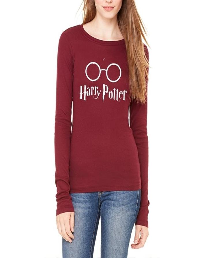 Maroon Cotton Harry Potter Printed T - Shirt For Her - HB INDUSTRIES - Tops & T - Shirts - 