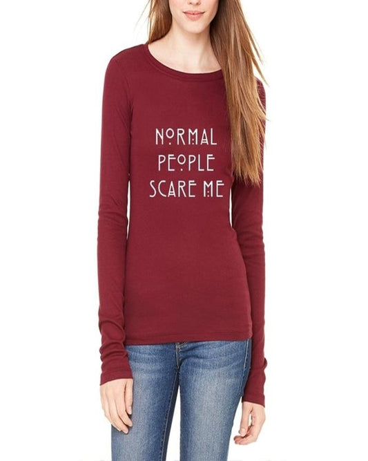 Maroon Cotton Normal People Scare Me Printed T - Shirt For Her - HB INDUSTRIES - Tops & T - Shirts - 