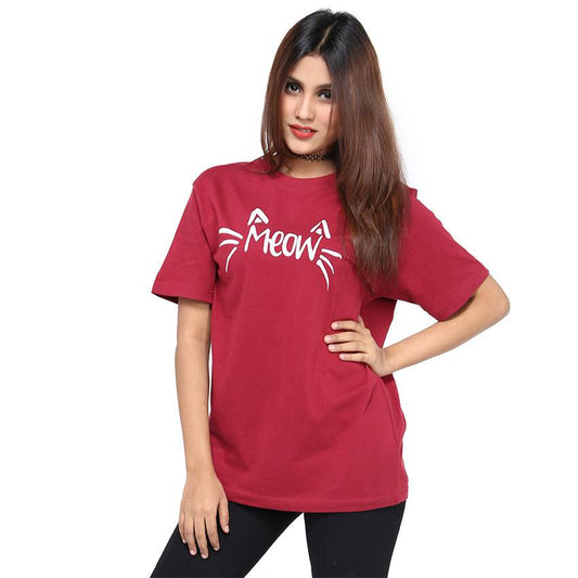 Maroon Cotton Printed Tshirt For Women - HB INDUSTRIES - Tops & T - Shirts - 