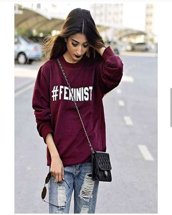 Maroon # FEMINIST Printed Sweatshirt for womens - HB INDUSTRIES - Hoodies & Sweatshirts - 