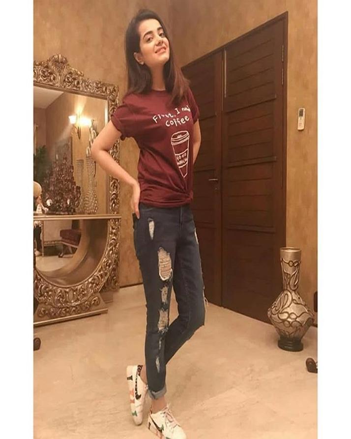 Maroon First I Need Coffee Cotton Printed T - Shirt For Women - HB INDUSTRIES - Tops & T - Shirts - 