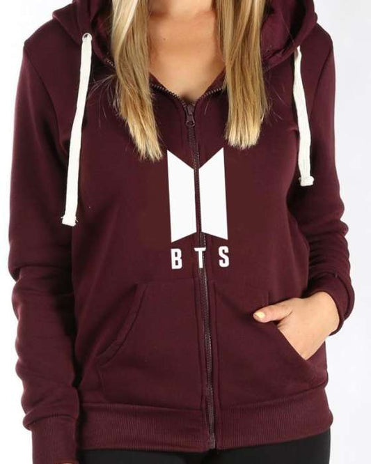 Maroon Fleece BTS Zipper Hoodies For Women - HB INDUSTRIES - Hoodies & Sweatshirts - 