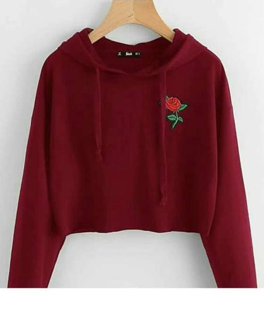 MAROON FLOWER PATCH CROPPED HOODIE FOR womens 1011 - HB INDUSTRIES - Hoodies & Sweatshirts - 