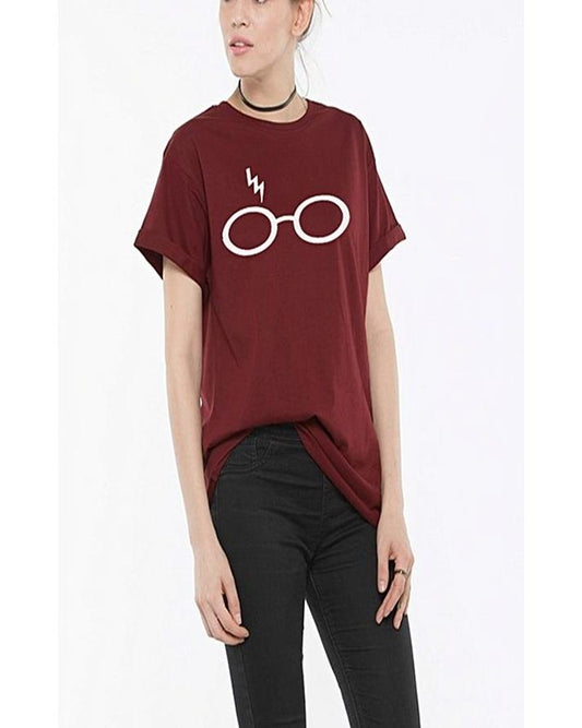 Maroon Harry Potter Printed T - Shirt For Women - HB INDUSTRIES - Tops & T - Shirts - 