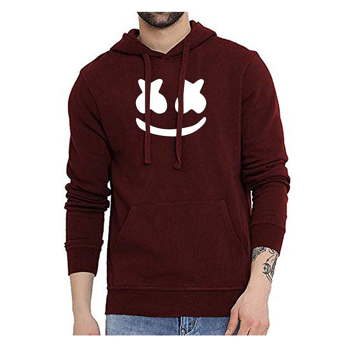 Maroon Marshmallow Printed Fleece Hoodie For Men - HB INDUSTRIES - Hoodie & Sweatshirt - 