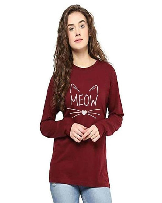 Maroon Meow Printed T - Shirt For Her - HB INDUSTRIES - Tops & T - Shirts - 
