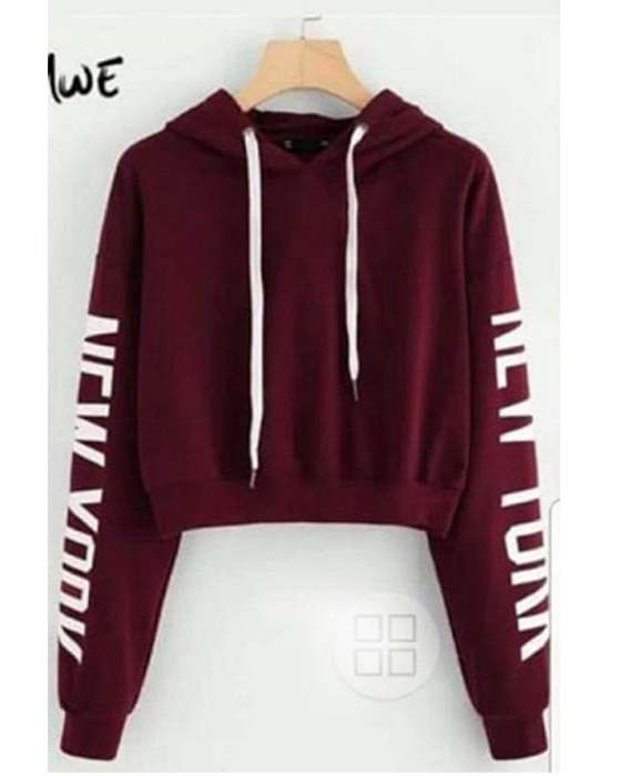 MAROON NEW YORK CROPPED HOODIE FOR WOMEN