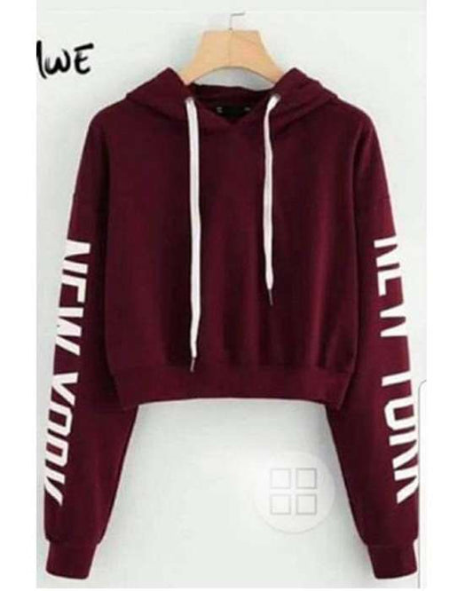 MAROON NEW YORK CROPPED HOODIE FOR WOMEN - HB INDUSTRIES - Hoodies & Sweatshirts - 