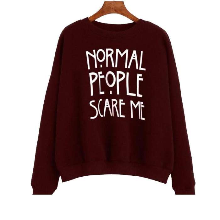 Maroon Normal People Scare Me Sweat Shirt For Women - HB INDUSTRIES - Hoodies & Sweatshirts - 