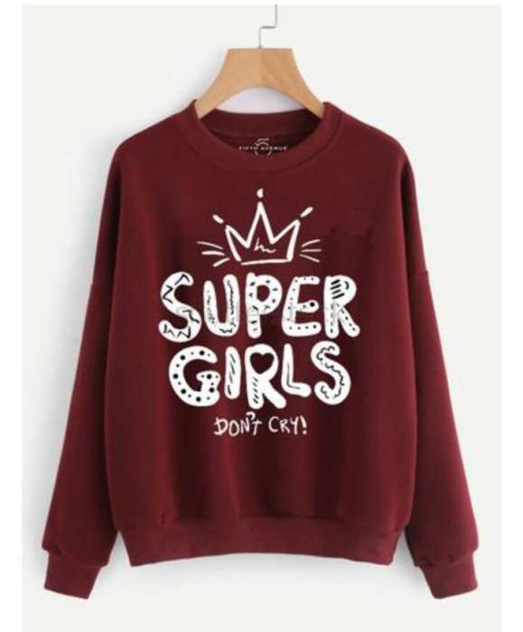 Maroon Super Don t Cry Printed Sweat Shirt For Women - HB INDUSTRIES - Hoodies & Sweatshirts - 