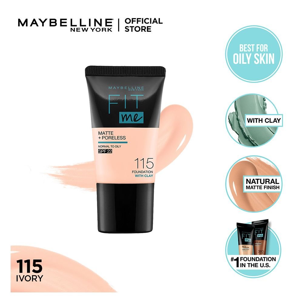 Maybelline New York Fit Me Matte & Poreless Liquid Foundation 18Ml Mini Tube - 115 Ivory - For Normal To Oily Skin - HB INDUSTRIES - Face - 