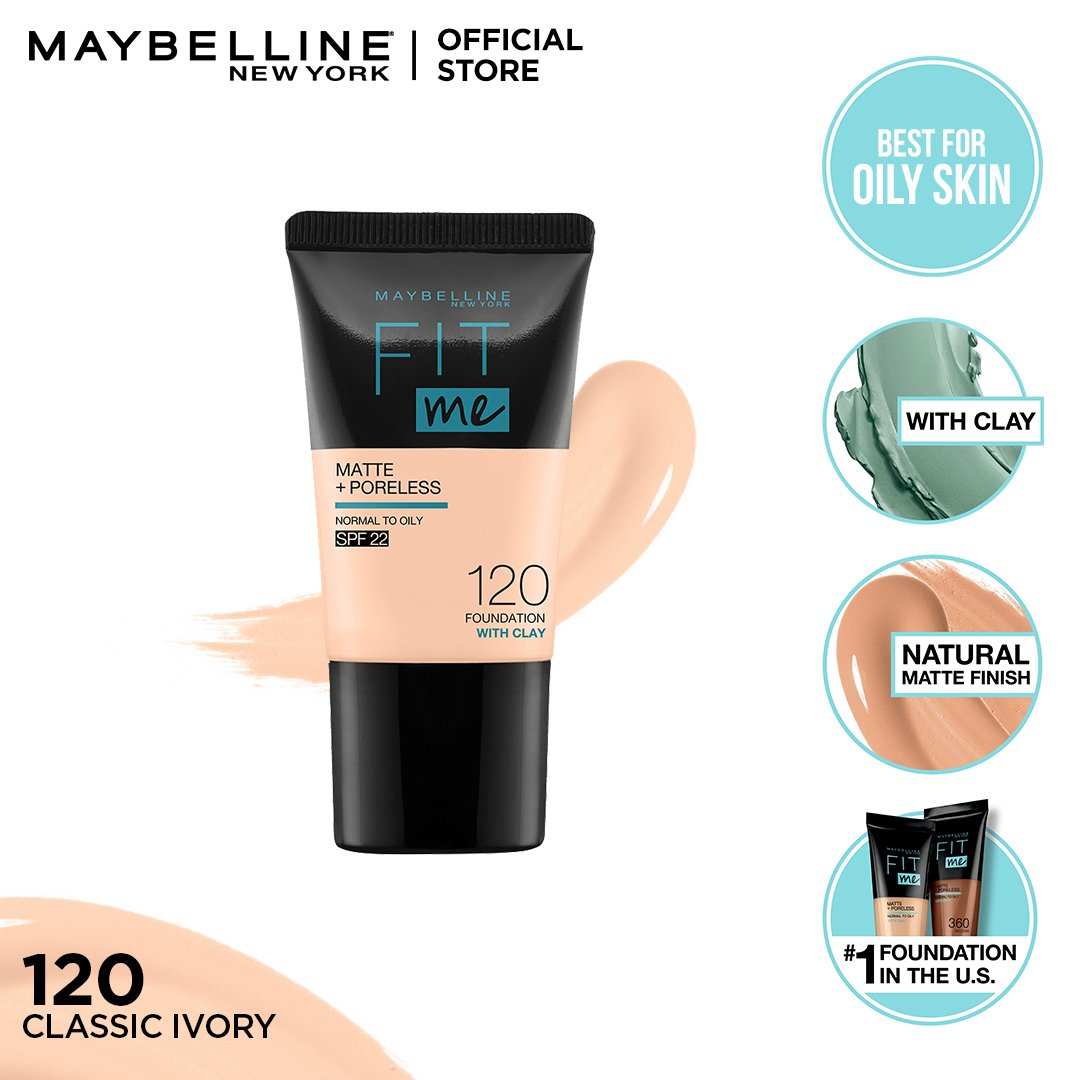 Maybelline New York Fit Me Matte & Poreless Liquid Foundation 18Ml Mini Tube - 120 Classic Ivory - For Normal To Oily Skin - HB INDUSTRIES - Face - 