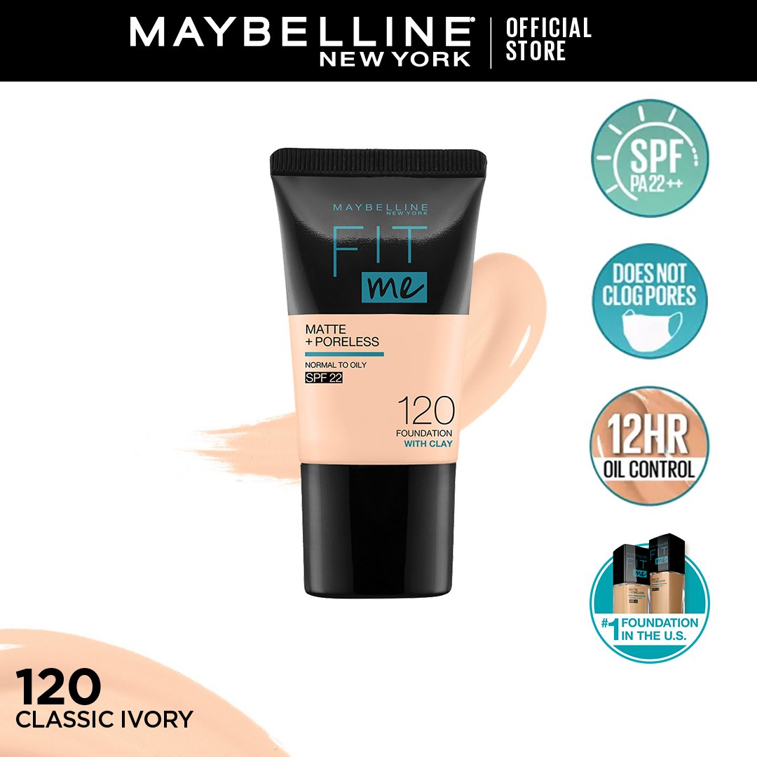 Maybelline New York Fit Me Matte & Poreless Liquid Foundation 18Ml Mini Tube - 120 Classic Ivory - For Normal To Oily Skin - HB INDUSTRIES - Face - 