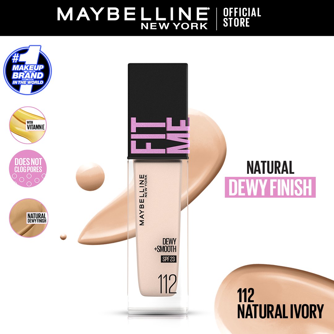 Maybelline Ny New Fit Me Dewy + Smooth Liquid Foundation Spf 23 - 112 Natural Ivory 30Ml - For Normal To Dry Skin - HB INDUSTRIES - Face - 