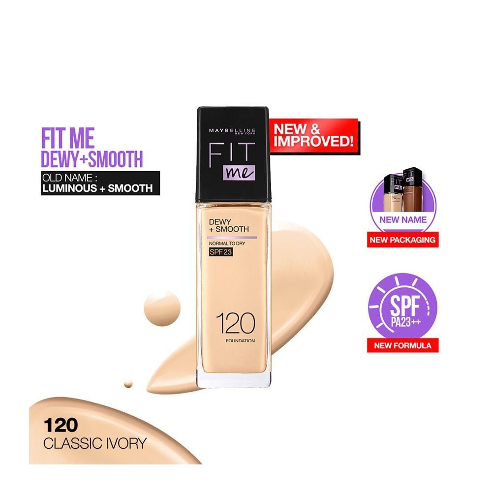 Maybelline Ny New Fit Me Dewy + Smooth Liquid Foundation Spf 23 - 120 Classic Ivory 30Ml - For Normal To Dry Skin - HB INDUSTRIES - Face - 