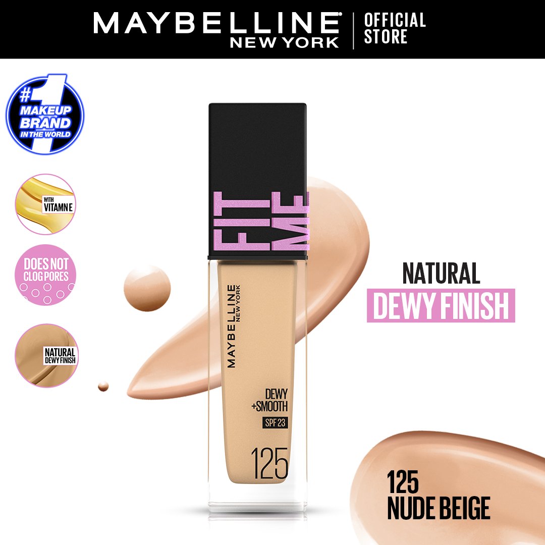 Maybelline Ny New Fit Me Dewy + Smooth Liquid Foundation Spf 23 - 125 Nude Beige 30Ml - For Normal To Dry Skin - HB INDUSTRIES - Face - 