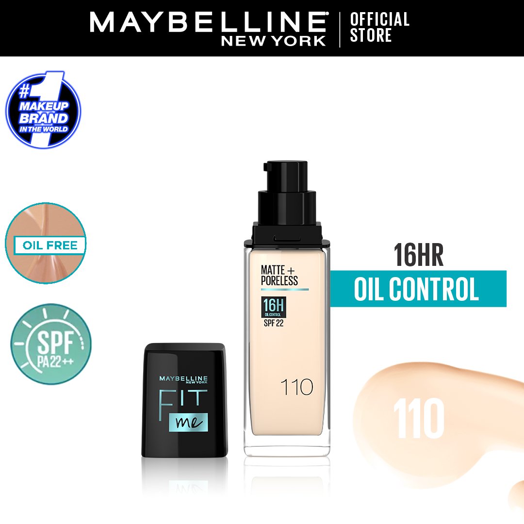 Maybelline Ny New Fit Me Matte + Poreless Liquid Foundation Spf 22 - 110 Porcelain 30Ml - For Normal To Oily Skin - HB INDUSTRIES - Face - 