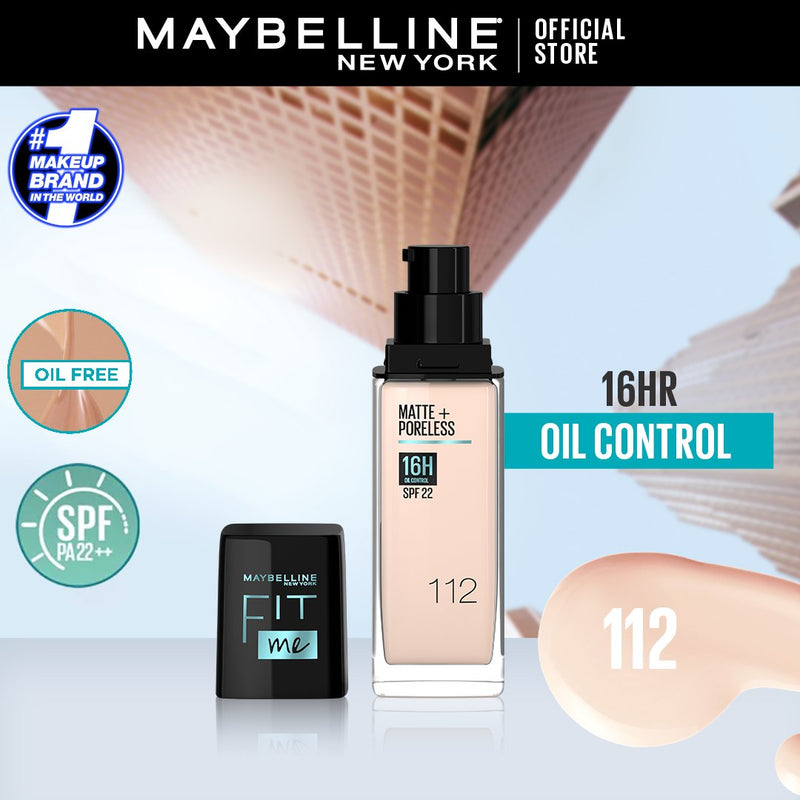 Maybelline Ny New Fit Me Matte + Poreless Liquid Foundation Spf 22 - 112 Natural Ivory 30Ml - For Normal To Oily Skin - HB INDUSTRIES - Face - 