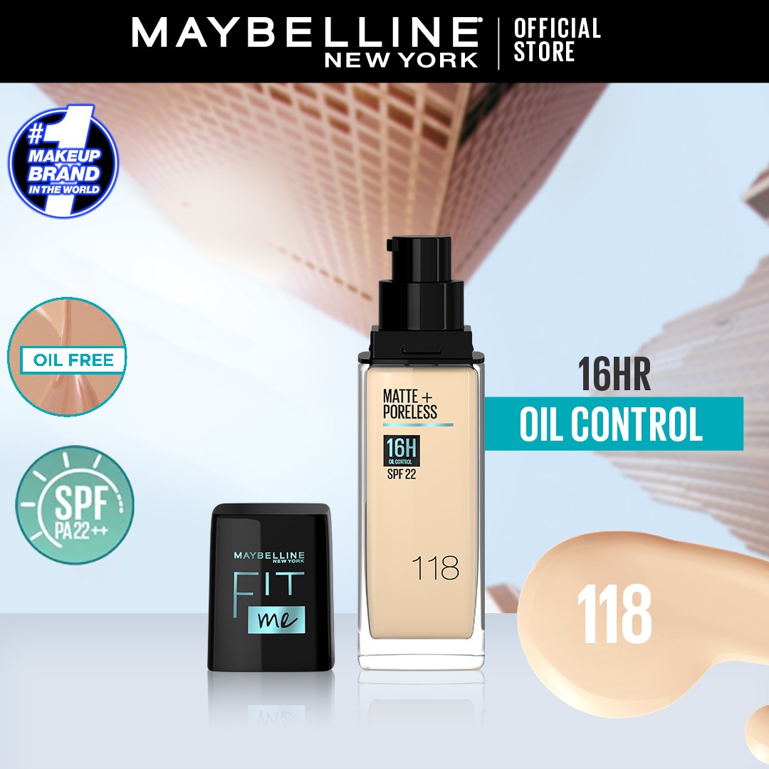 Maybelline Ny New Fit Me Matte + Poreless Liquid Foundation Spf 22 - 118 Light Beige 30Ml - For Normal To Oily Skin - HB INDUSTRIES - Face - 