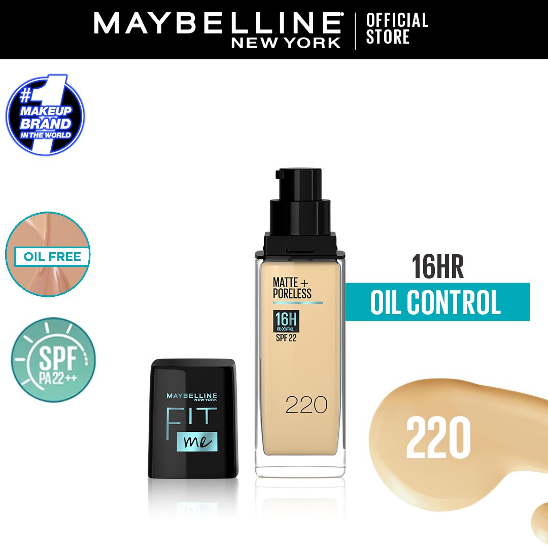 Maybelline Ny New Fit Me Matte + Poreless Liquid Foundation Spf 22 - 220 Natural Beige 30Ml - For Normal To Oily Skin - HB INDUSTRIES - Face - 