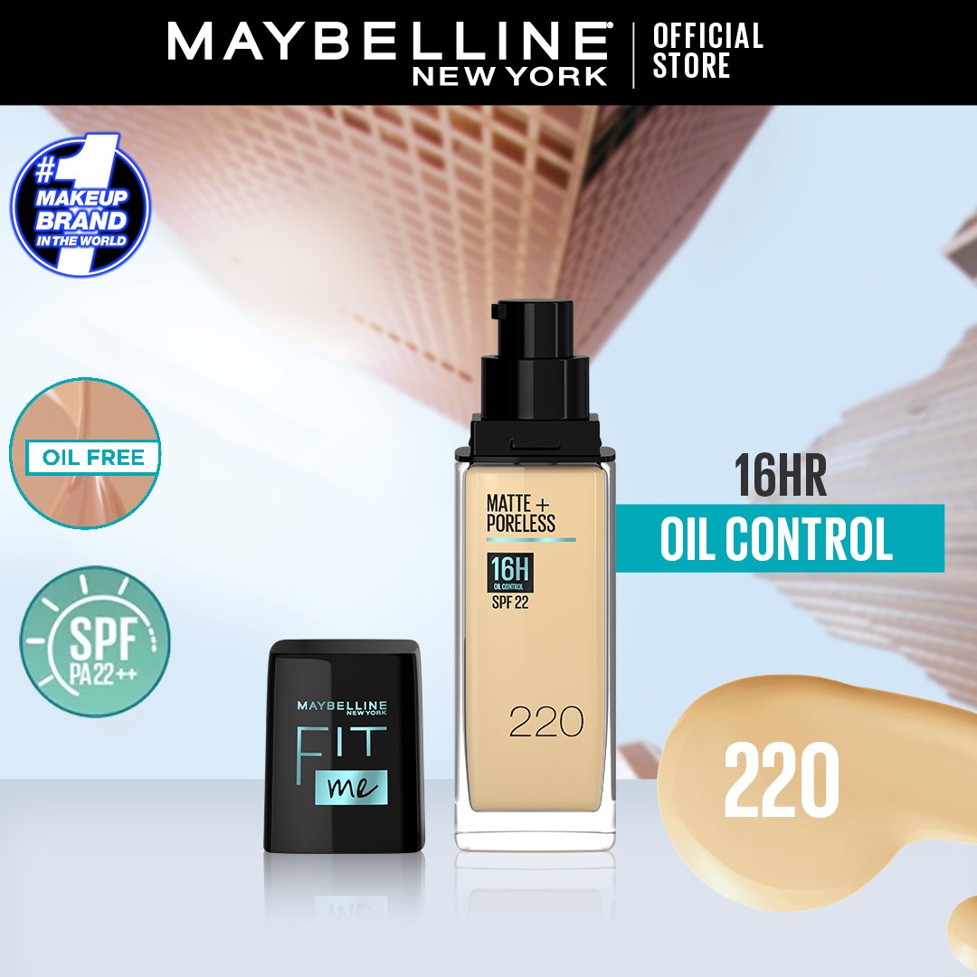 Maybelline Ny New Fit Me Matte + Poreless Liquid Foundation Spf 22 - 220 Natural Beige 30Ml - For Normal To Oily Skin - HB INDUSTRIES - Face - 