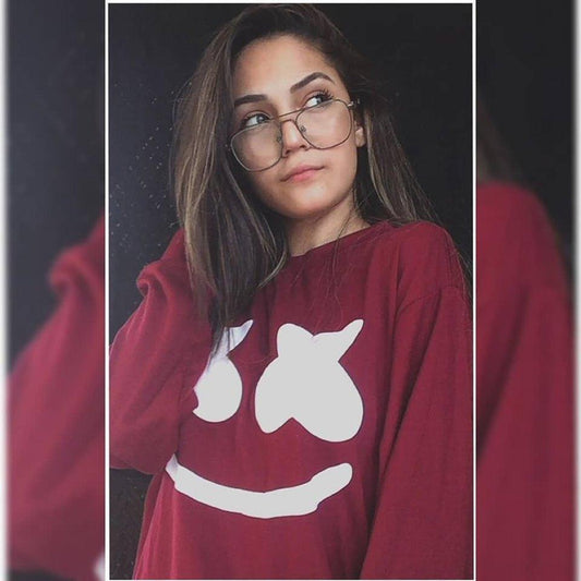 Mehroon Marshmello Old Cotton Printed T - shirt For Womens - HB INDUSTRIES - Tops & T - Shirts - 