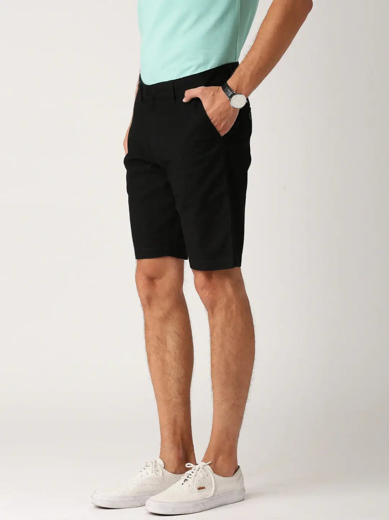 Men Black Solid Regular Fit Regular Shorts - HB INDUSTRIES - Shorts - 