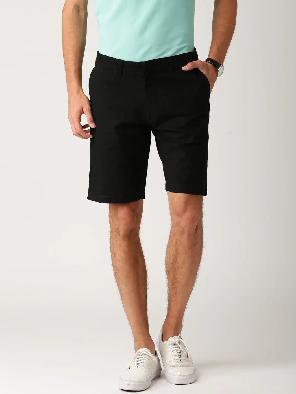 Men Black Solid Regular Fit Regular Shorts - HB INDUSTRIES - Shorts - 