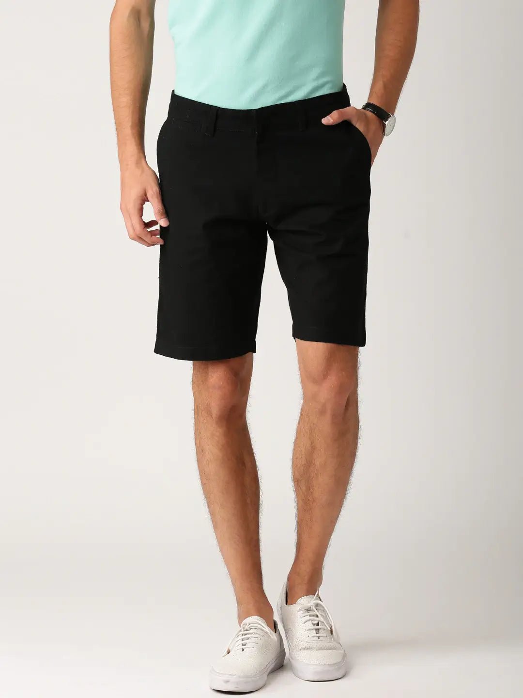 Men Black Solid Regular Fit Regular Shorts - HB INDUSTRIES - Shorts - 