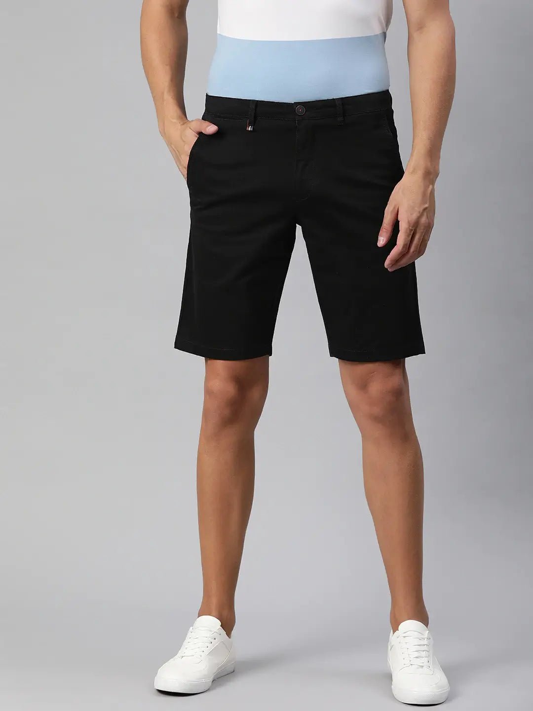 Men Black Solid Slim Fit Regular Shorts - HB INDUSTRIES - Shorts - 