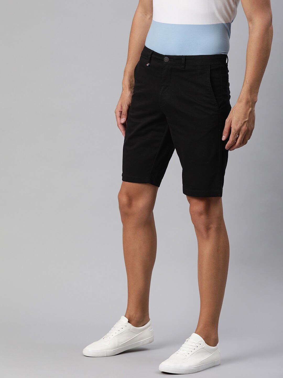 Men Black Solid Slim Fit Regular Shorts - HB INDUSTRIES - Shorts - 