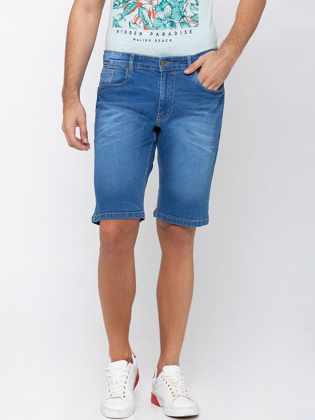 Men Blue Regular Fit Denim Shorts - HB INDUSTRIES - Shorts - 