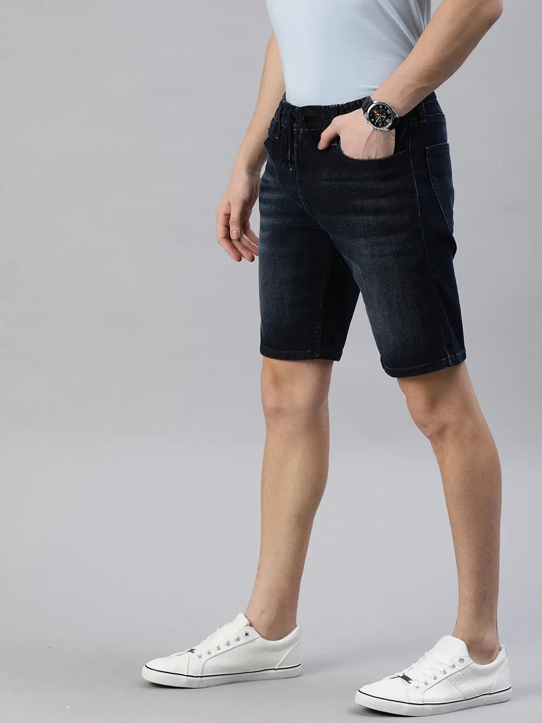 Men Blue Washed 502 Regular Tapered Fit Denim Shorts - HB INDUSTRIES - Shorts - 