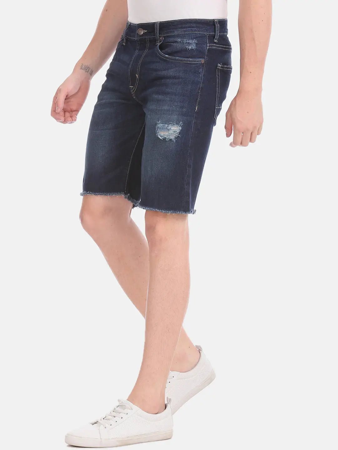 Men Blue Washed Slim Fit Denim Shorts - HB INDUSTRIES - Shorts - 