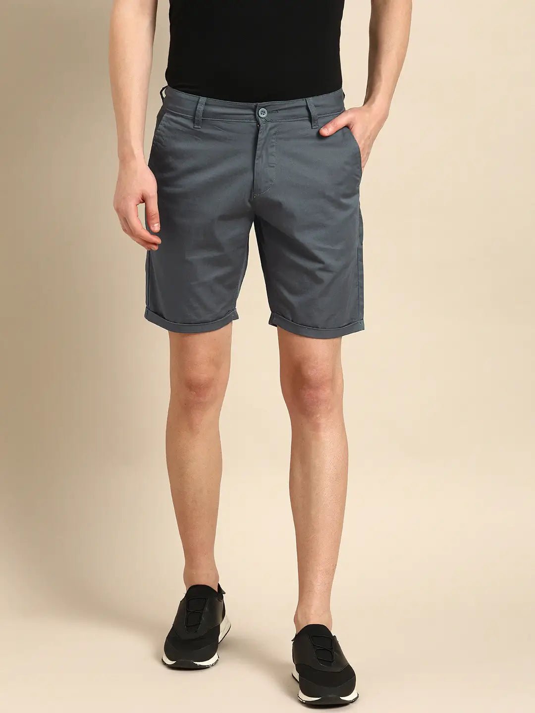 Men Charcoal Gray Solid Slim Fit Chino Shorts - HB INDUSTRIES - Shorts - 