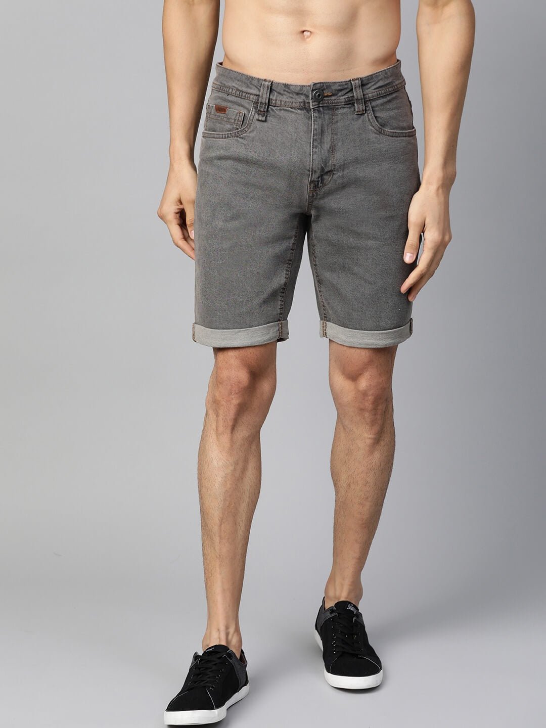 Men Charcoal Grey Washed Regular Fit Denim Shorts - HB INDUSTRIES - Shorts - 