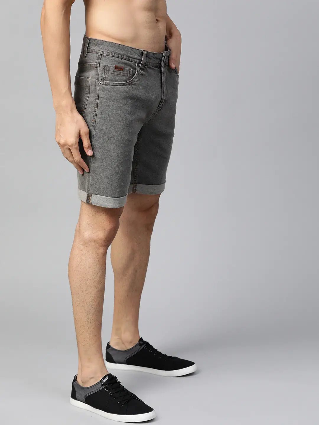 Men Charcoal Grey Washed Regular Fit Denim Shorts - HB INDUSTRIES - Shorts - 