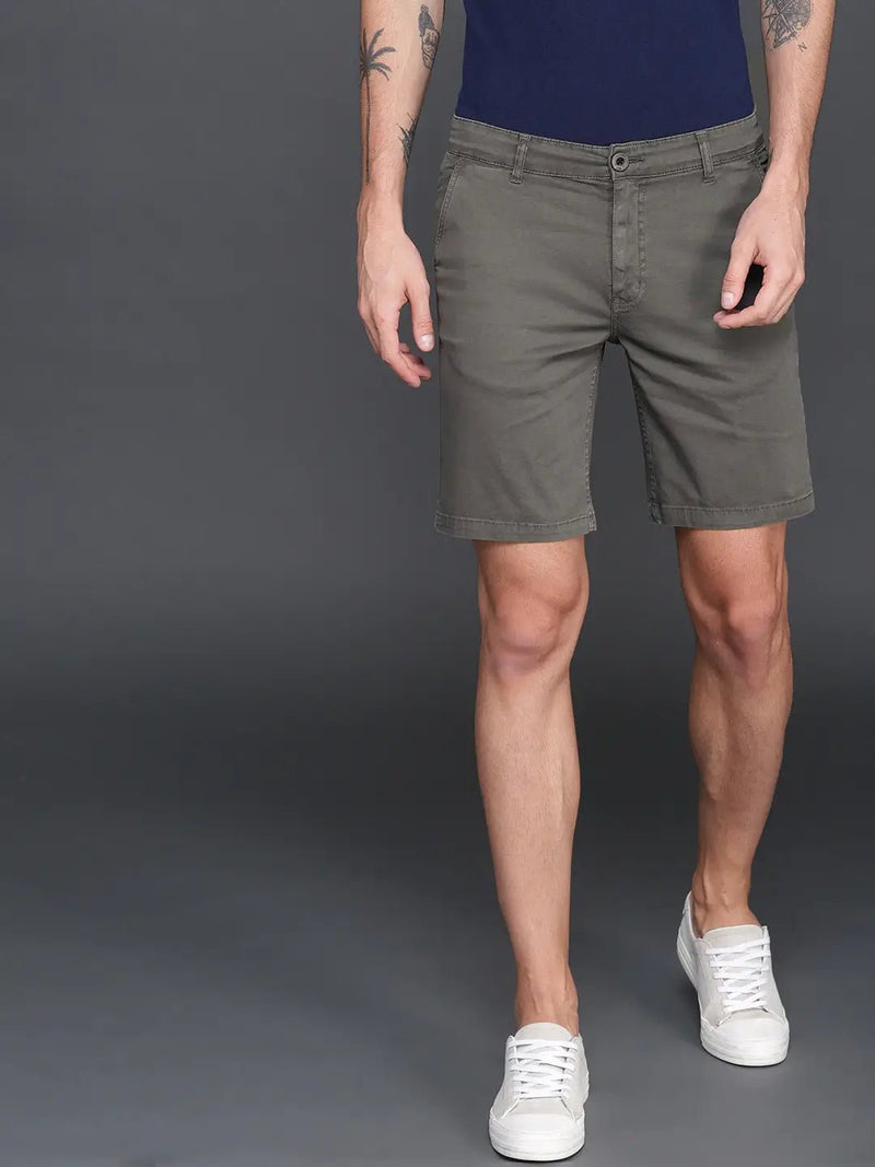 Men Grey Solid Slim Fit Chino Shorts - HB INDUSTRIES - Shorts - 