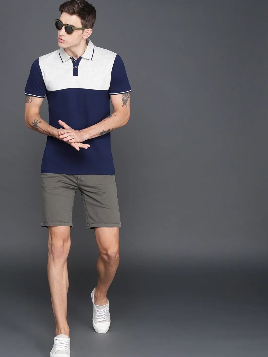 Men Grey Solid Slim Fit Chino Shorts - HB INDUSTRIES - Shorts - 