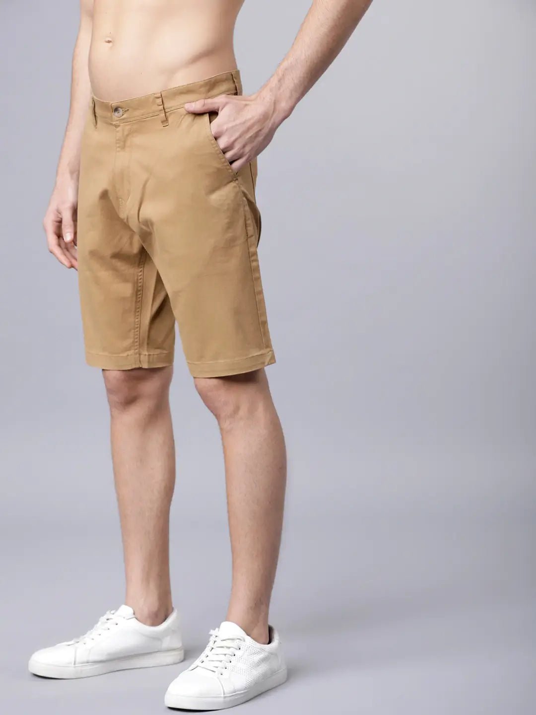 Men Khaki Solid Slim Fit Regular Shorts - HB INDUSTRIES - Shorts - 