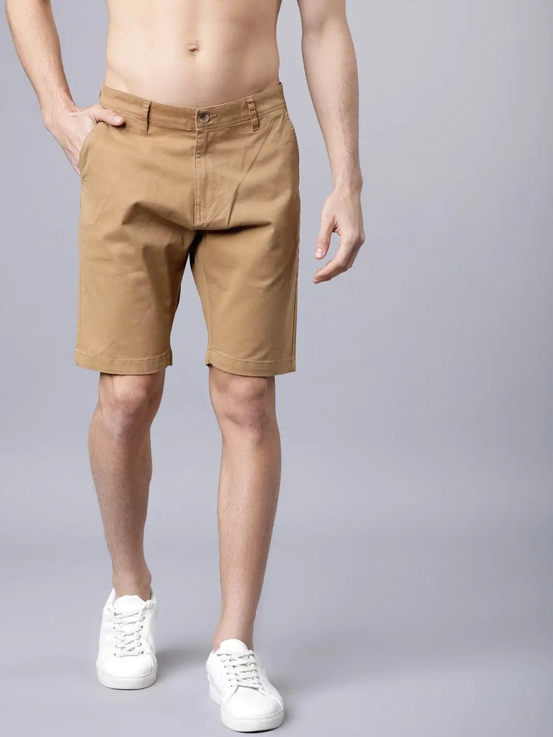 Men Khaki Solid Slim Fit Regular Shorts - HB INDUSTRIES - Shorts - 