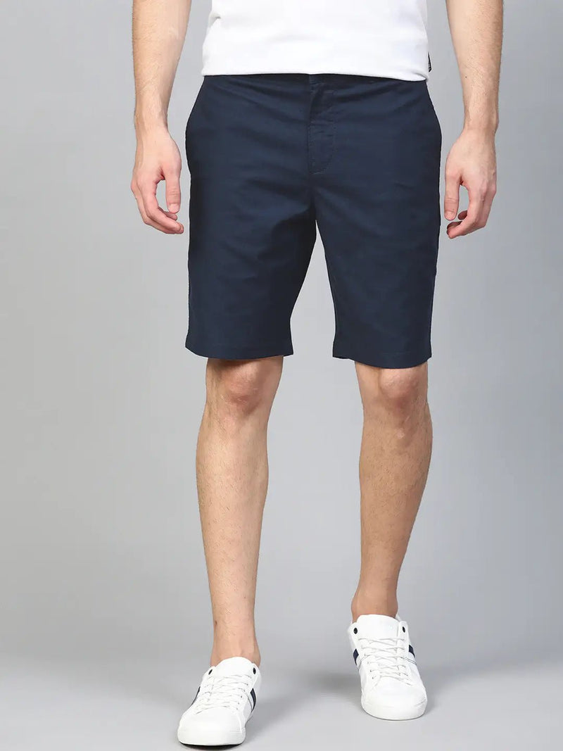 Men Navy Blue Checked Regular Fit Regular Shorts - HB INDUSTRIES - Shorts - 