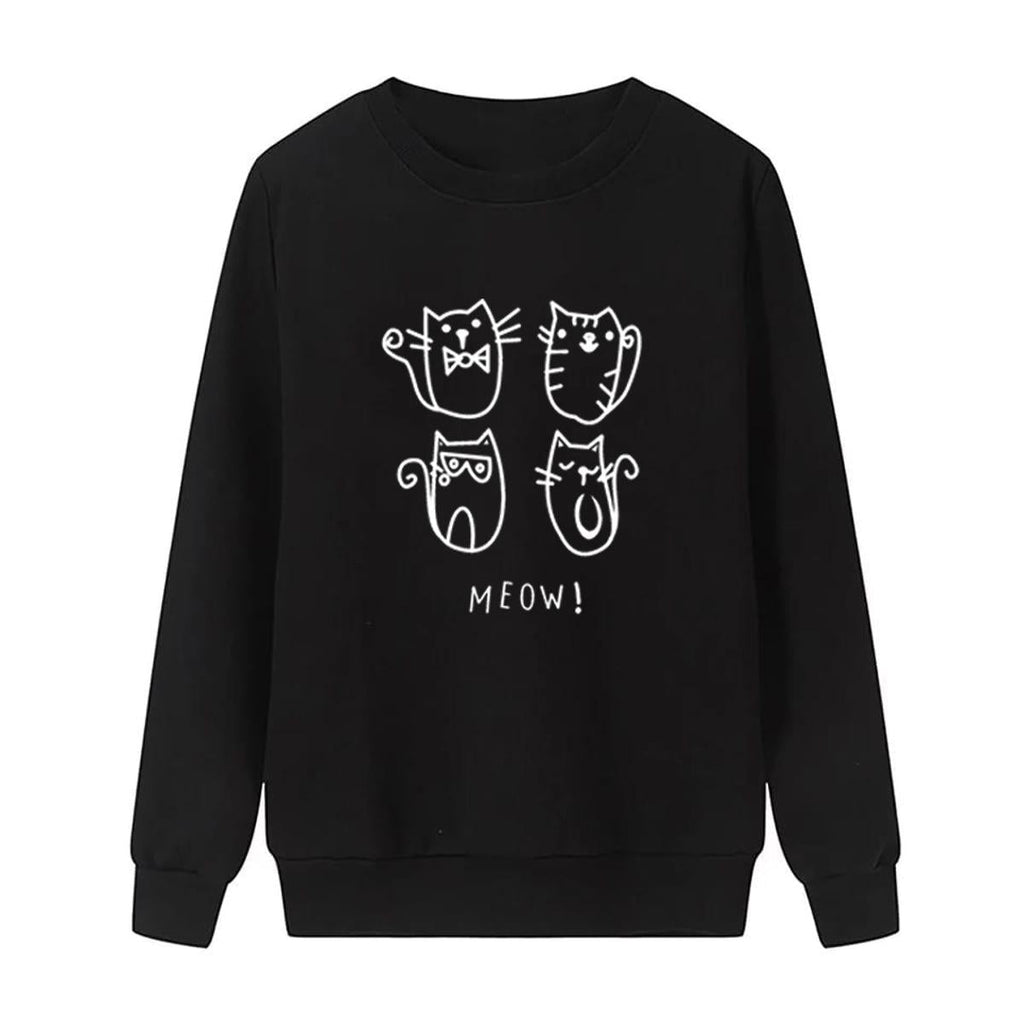 Meow Fleece Full Sleeves Pull Over Sweatshirt For Women - HB INDUSTRIES - Hoodies & Sweatshirts - 