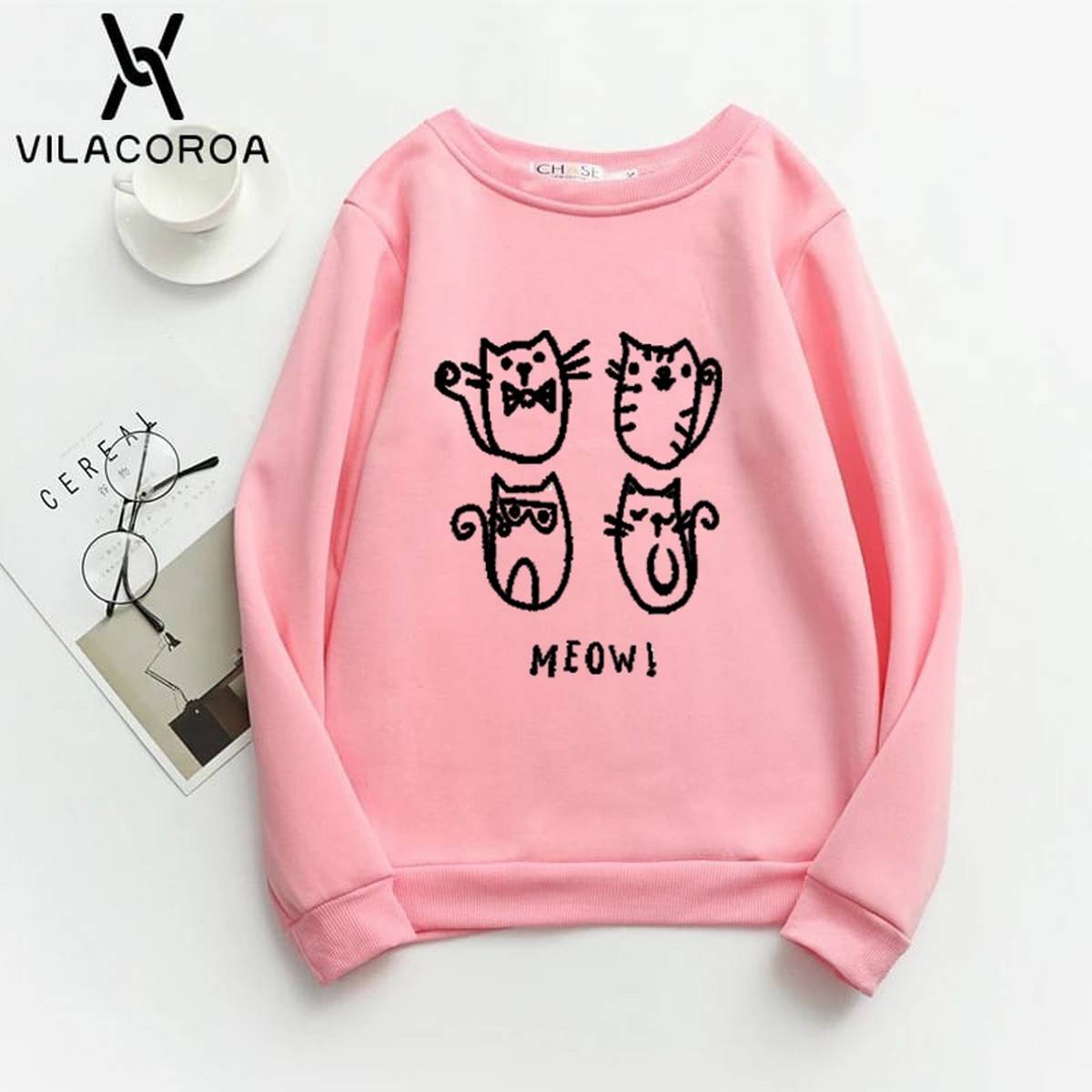 Meow Fleece Full Sleeves Pull Over Sweatshirt For Women - HB INDUSTRIES - Hoodies & Sweatshirts - 