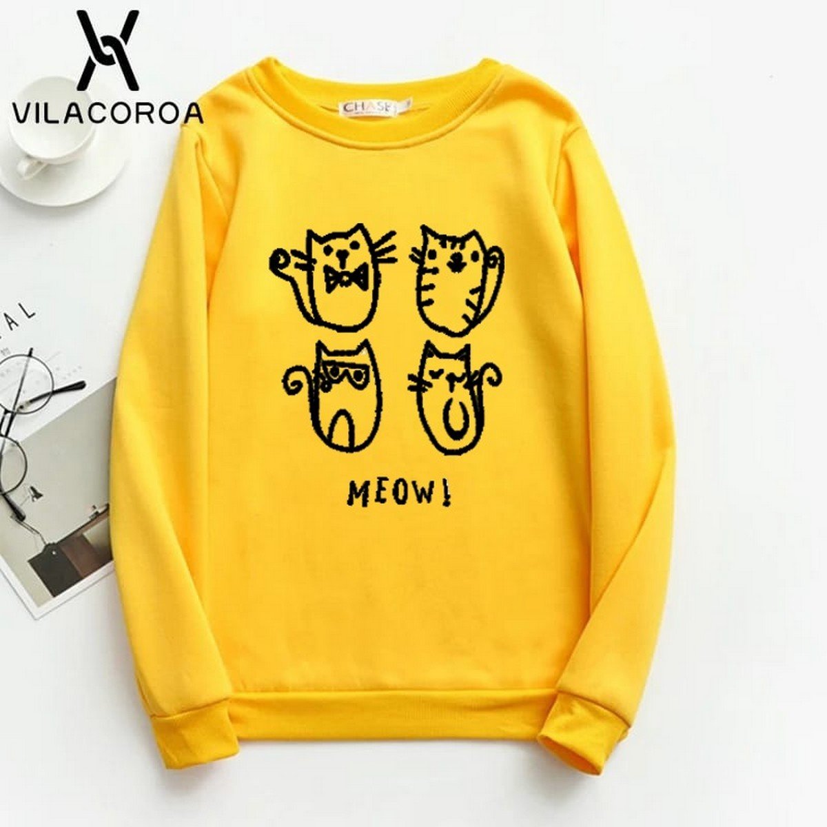 Meow Fleece Full Sleeves Pull Over Sweatshirt For Women - HB INDUSTRIES - Hoodies & Sweatshirts - 