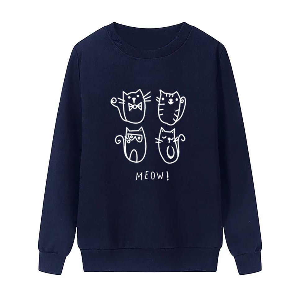 Meow Fleece Full Sleeves Pull Over Sweatshirt For Women - HB INDUSTRIES - Hoodies & Sweatshirts - 