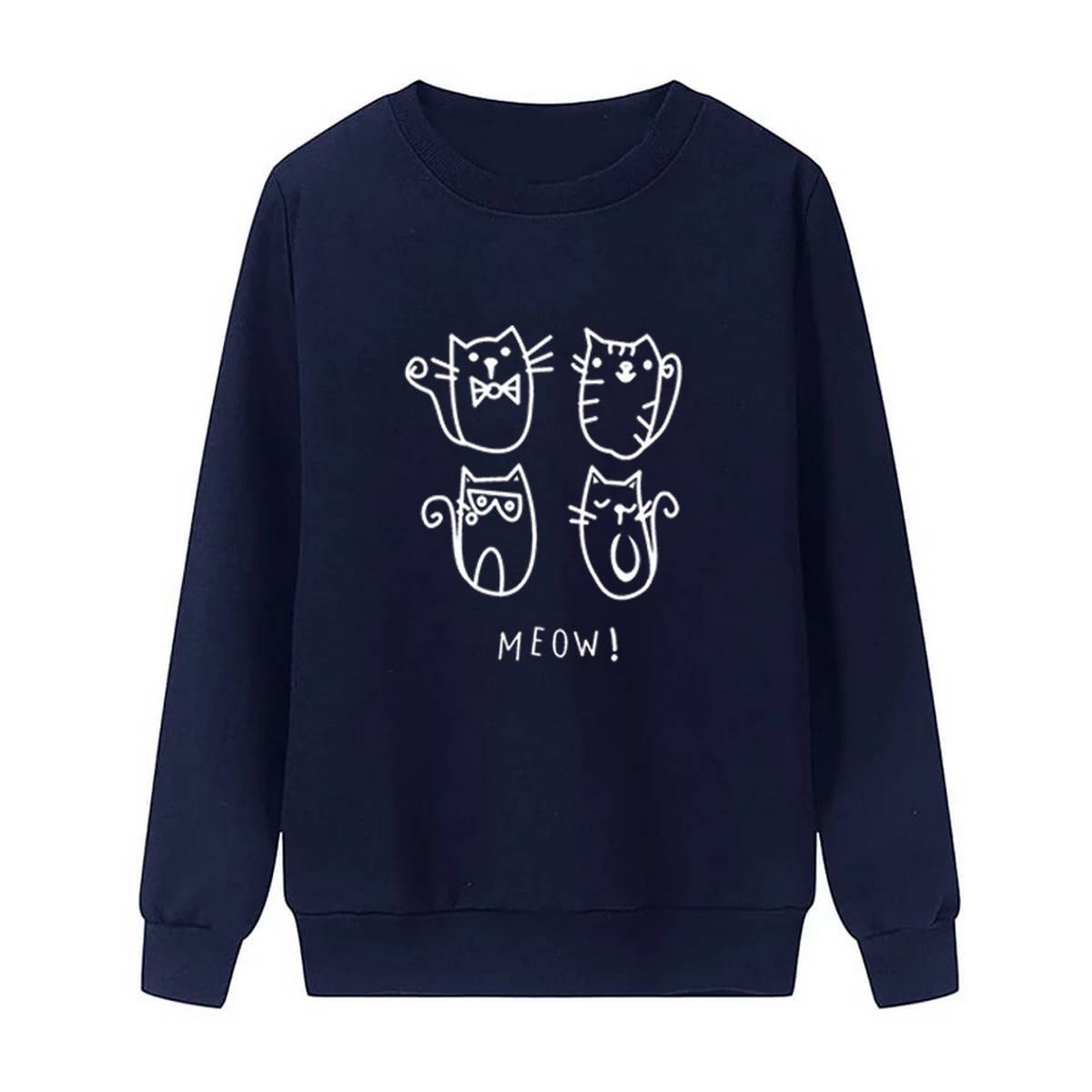Meow Fleece Full Sleeves Pull Over Sweatshirt For Women - HB INDUSTRIES - Hoodies & Sweatshirts - 