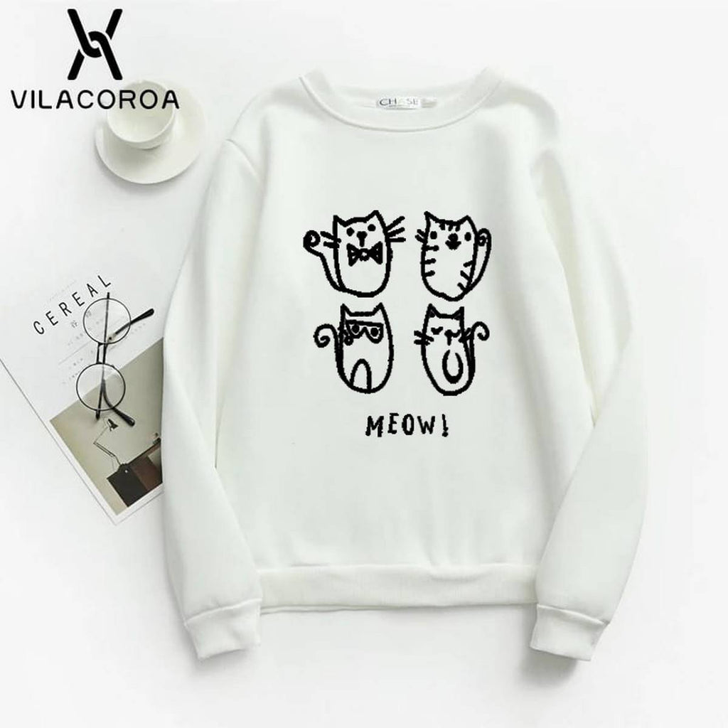 Meow Fleece Full Sleeves Pull Over Sweatshirt For Women - HB INDUSTRIES - Hoodies & Sweatshirts - 