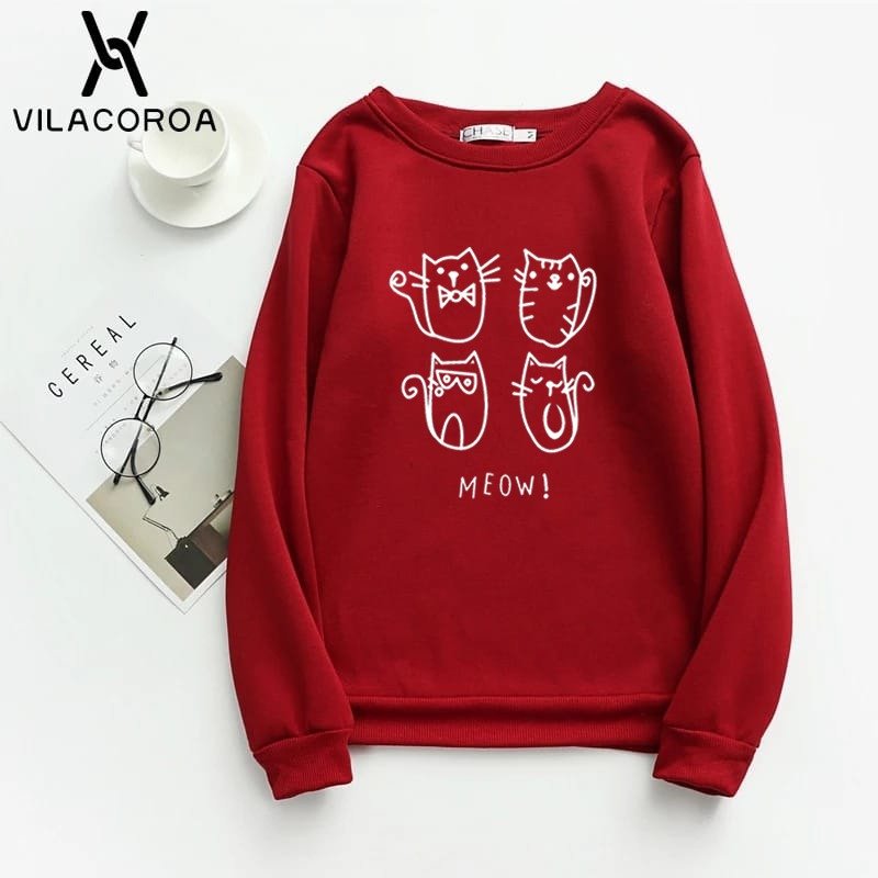 Meow Fleece Full Sleeves Pull Over Sweatshirt For Women - HB INDUSTRIES - Hoodies & Sweatshirts - 